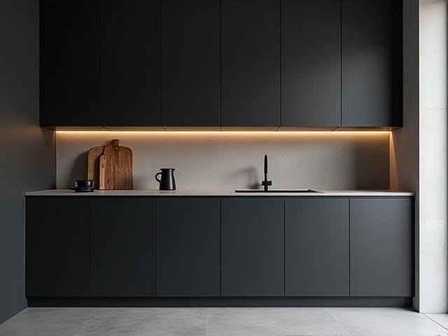 Moderne kjøkken med mørke fronter og minimalistisk design