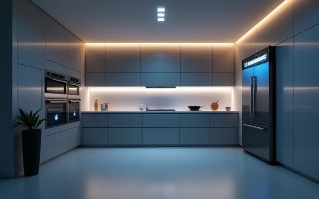 Moderne kjøkken med smarte hvitevarer og stemmestyring
